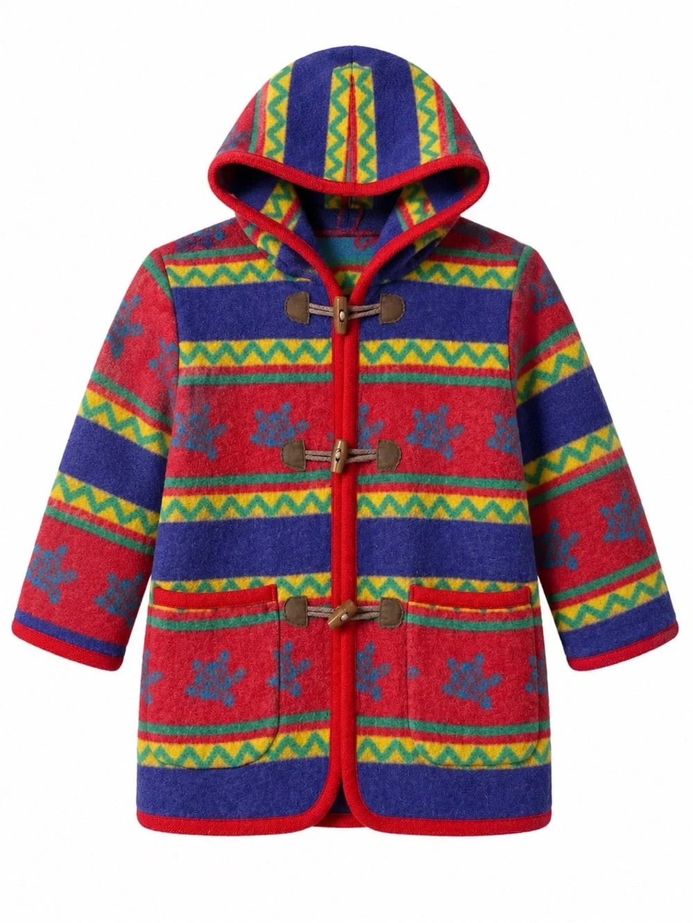 Vintage Kids Southwestern Toggle Duffle Coat Hooded Jacket Youth Large